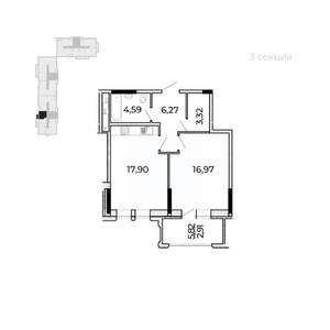 1-к квартира, строящийся дом, 55м2, 2/17 этаж