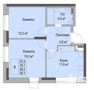 2-к квартира, вторичка, 49м2, 1/17 этаж