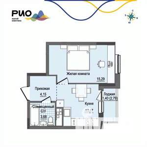 1-к квартира, вторичка, 34м2, 12/17 этаж