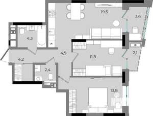 2-к квартира, вторичка, 67м2, 4/16 этаж