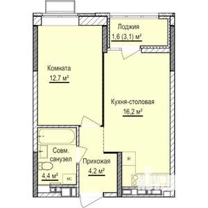 1-к квартира, строящийся дом, 39м2, 12/17 этаж