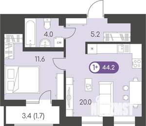 1-к квартира, строящийся дом, 44м2, 2/10 этаж