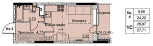 1-к квартира, строящийся дом, 26м2, 1/17 этаж