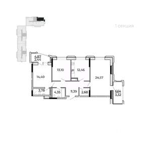 3-к квартира, строящийся дом, 98м2, 7/17 этаж