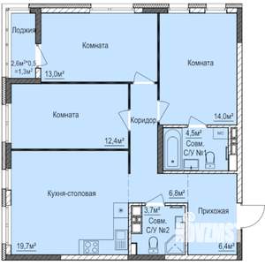 3-к квартира, строящийся дом, 81м2, 6/17 этаж