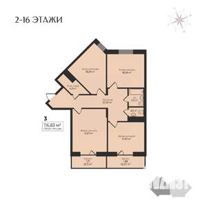 3-к квартира, вторичка, 117м2, 7/17 этаж