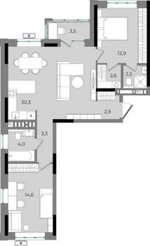 2-к квартира, вторичка, 77м2, 3/16 этаж