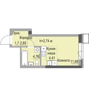 Студия квартира, строящийся дом, 25м2, 6/23 этаж