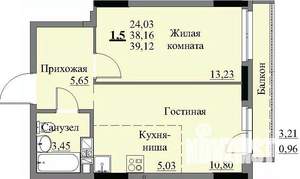 1-к квартира, строящийся дом, 41м2, 8/17 этаж