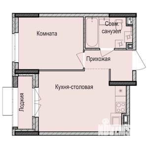 1-к квартира, строящийся дом, 35м2, 14/17 этаж