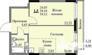 1-к квартира, строящийся дом, 41м2, 5/17 этаж