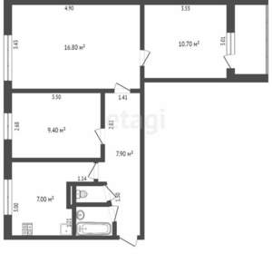 3-к квартира, вторичка, 55м2, 6/9 этаж