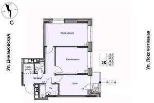 2-к квартира, строящийся дом, 55м2, 2/17 этаж