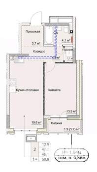 2-к квартира, сданный дом, 49м2, 2/17 этаж
