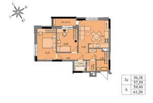 3-к квартира, вторичка, 59м2, 1/17 этаж