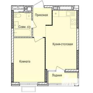 1-к квартира, строящийся дом, 38м2, 7/17 этаж