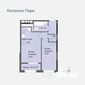 1-к квартира, вторичка, 44м2, 6/17 этаж