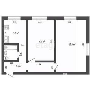 2-к квартира, вторичка, 38м2, 2/2 этаж