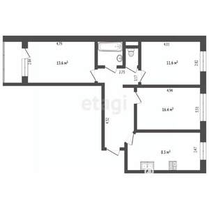 3-к квартира, вторичка, 66м2, 4/10 этаж