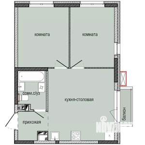 2-к квартира, строящийся дом, 50м2, 5/16 этаж