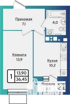 1-к квартира, строящийся дом, 37м2, 10/17 этаж