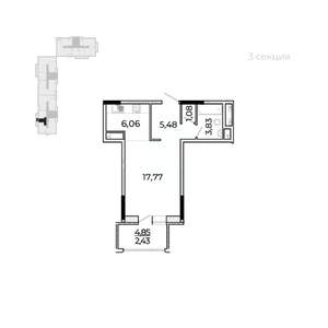 Студия квартира, строящийся дом, 39м2, 3/17 этаж