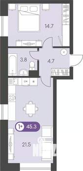 1-к квартира, строящийся дом, 45м2, 2/9 этаж