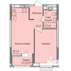 1-к квартира, строящийся дом, 39м2, 2/17 этаж