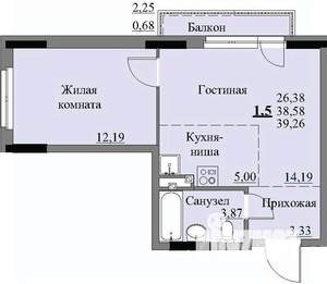 1-к квартира, строящийся дом, 41м2, 2/17 этаж
