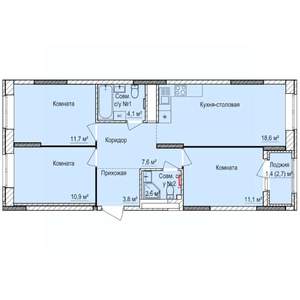 3-к квартира, строящийся дом, 72м2, 4/17 этаж