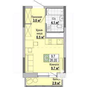 Студия квартира, вторичка, 26м2, 1/17 этаж