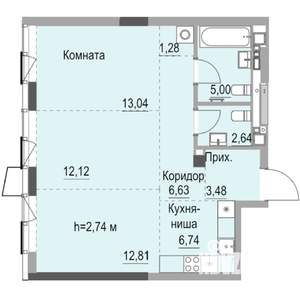 Студия квартира, строящийся дом, 65м2, 12/23 этаж