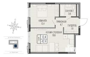 1-к квартира, вторичка, 42м2, 9/16 этаж