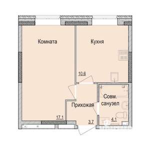 1-к квартира, строящийся дом, 35м2, 1/14 этаж