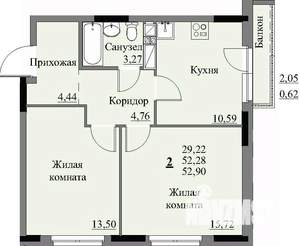 2-к квартира, строящийся дом, 54м2, 17/17 этаж