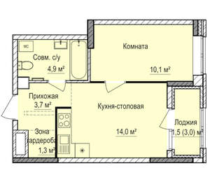 1-к квартира, вторичка, 36м2, 1/17 этаж