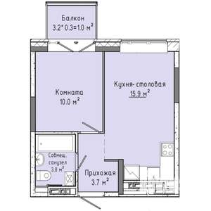 1-к квартира, вторичка, 34м2, 12/16 этаж