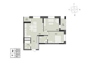 2-к квартира, строящийся дом, 60м2, 3/17 этаж