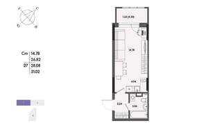 Студия квартира, вторичка, 28м2, 3/17 этаж