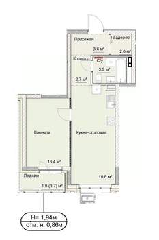 2-к квартира, сданный дом, 49м2, 2/17 этаж