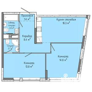 2-к квартира, вторичка, 61м2, 16/16 этаж