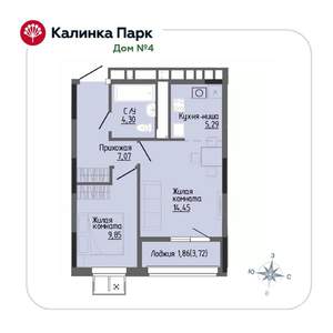 1-к квартира, вторичка, 43м2, 4/17 этаж