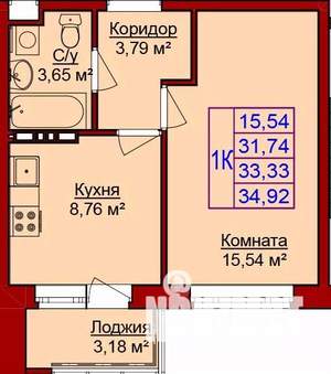 1-к квартира, строящийся дом, 35м2, 4/8 этаж