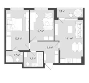 3-к квартира, вторичка, 56м2, 17/25 этаж