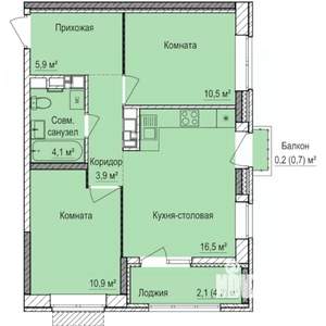 2-к квартира, строящийся дом, 54м2, 14/17 этаж
