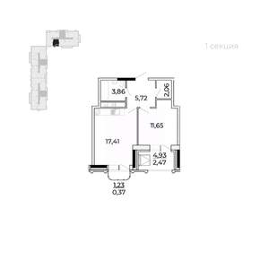 1-к квартира, вторичка, 47м2, 16/17 этаж