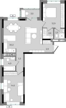 2-к квартира, вторичка, 77м2, 6/16 этаж