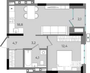 1-к квартира, вторичка, 45м2, 2/16 этаж