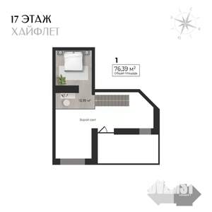 1-к квартира, строящийся дом, 76м2, 17/17 этаж