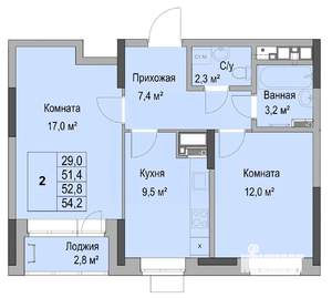 2-к квартира, вторичка, 53м2, 5/17 этаж